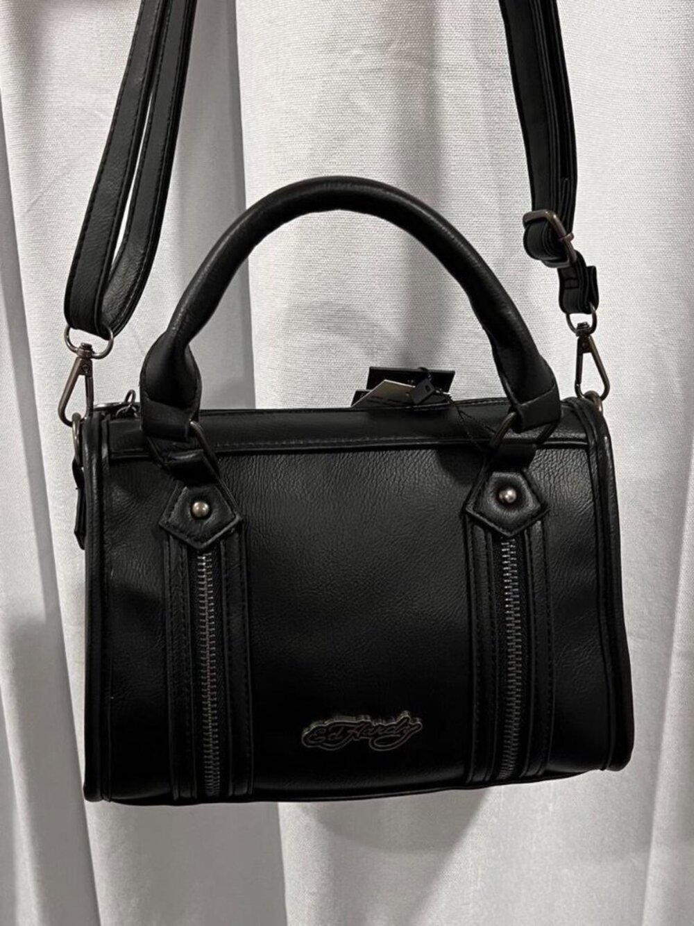 ed hardy black leather shoulder bag small / medium tote - Picture 4 of 5